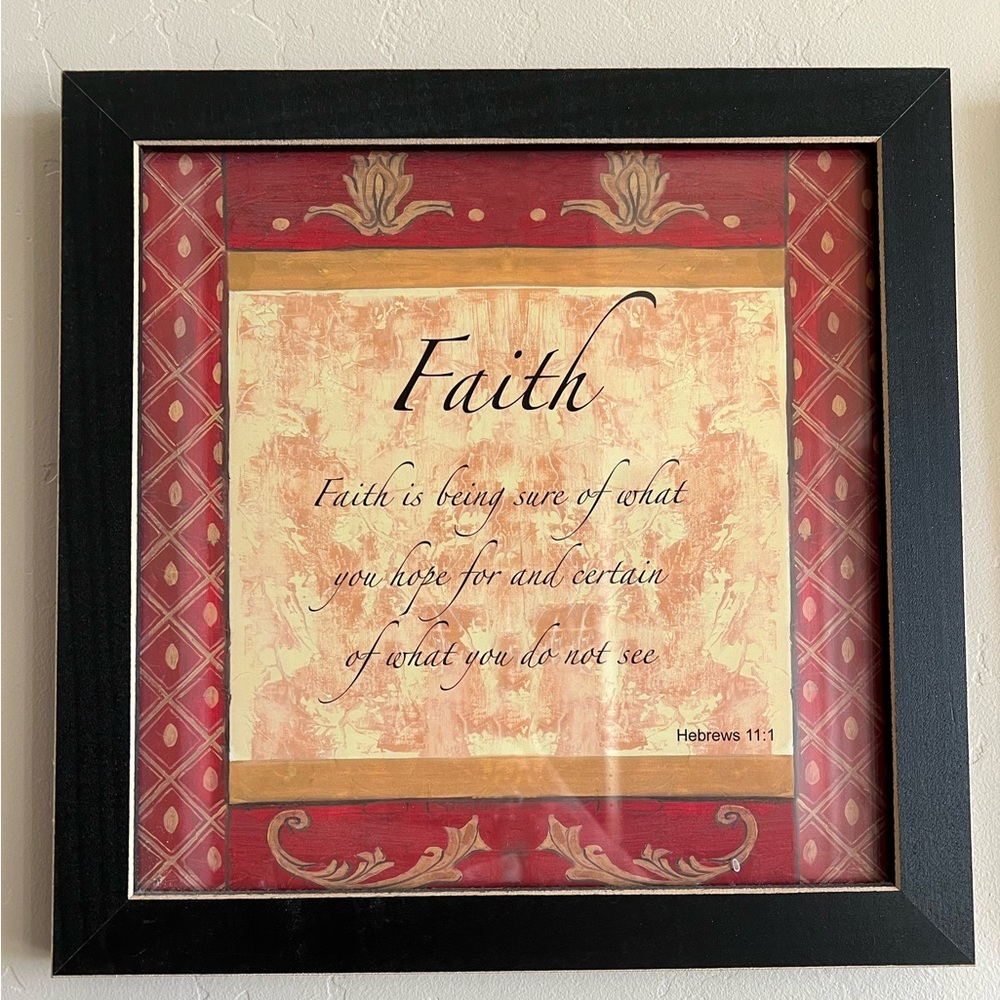 Faith frame, Wall decor Hebrews 11:1 black frame with burgundy and gold picture